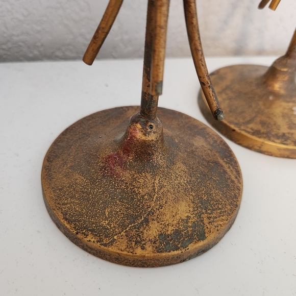 Vintage Brass & Porcelain Hollywood Regency Ceramic Candlestick Holder Set - Picture 5 of 7